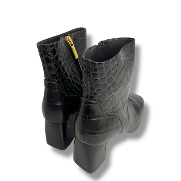 Cole Haan Gemma Dress Booties Dark Chocolate Crocodile Size 5 Square Anle Boot - Picture 6 of 15
